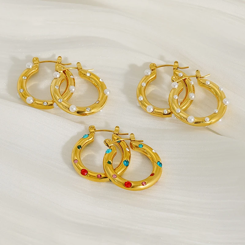 10PCS Personalized Parl Set With Zircon Rings Earrings Stainless Steel Earrings for Women Earrings Gifts for Her Wholesale