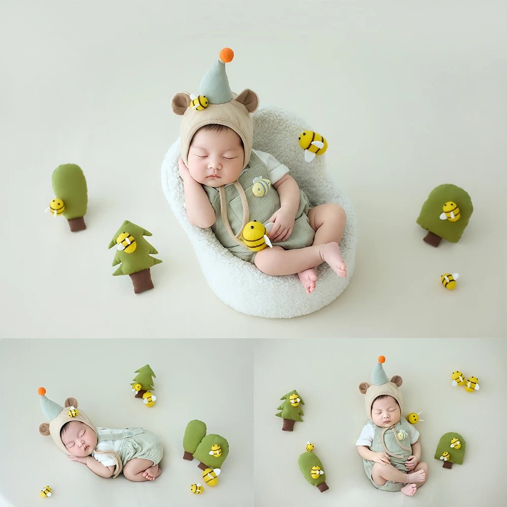 Newborn Photography Props Baby Costume Kit Felt Bee&tree Woodland Theme Photo Scene Decoration Props Studio Baby Shoot Accessory