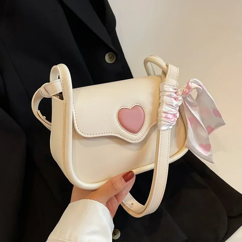 Cute Love Heart Women's Small Square Shoulder Bags Fashion Female Messenger Bag Simple Ladies Crossbody Purse Handbag with Scarf