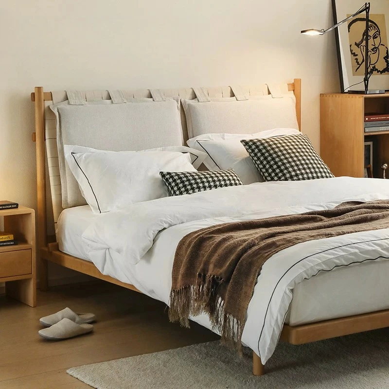 Medieval retro log wind cotton and linen solid wood fabric soft bag double bed