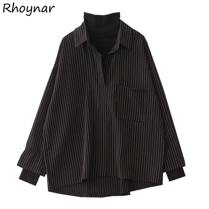 

Shirts Women Striped Vintage Loose-fitting Autumn Hipster Chic All-match Elegant Blusas Female Korean Style Casual Streetwear