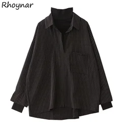 Shirts Women Striped Vintage Loose-fitting Autumn Hipster Chic All-match Elegant Blusas Female Korean Style Casual Streetwear