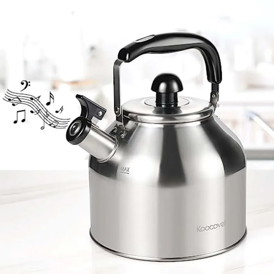 

4.2 Quart/4L Large Whistling Tea Kettle Made of 304 Stainless Steel with Brushed Satin Finish for Fast Boiling on Induction and