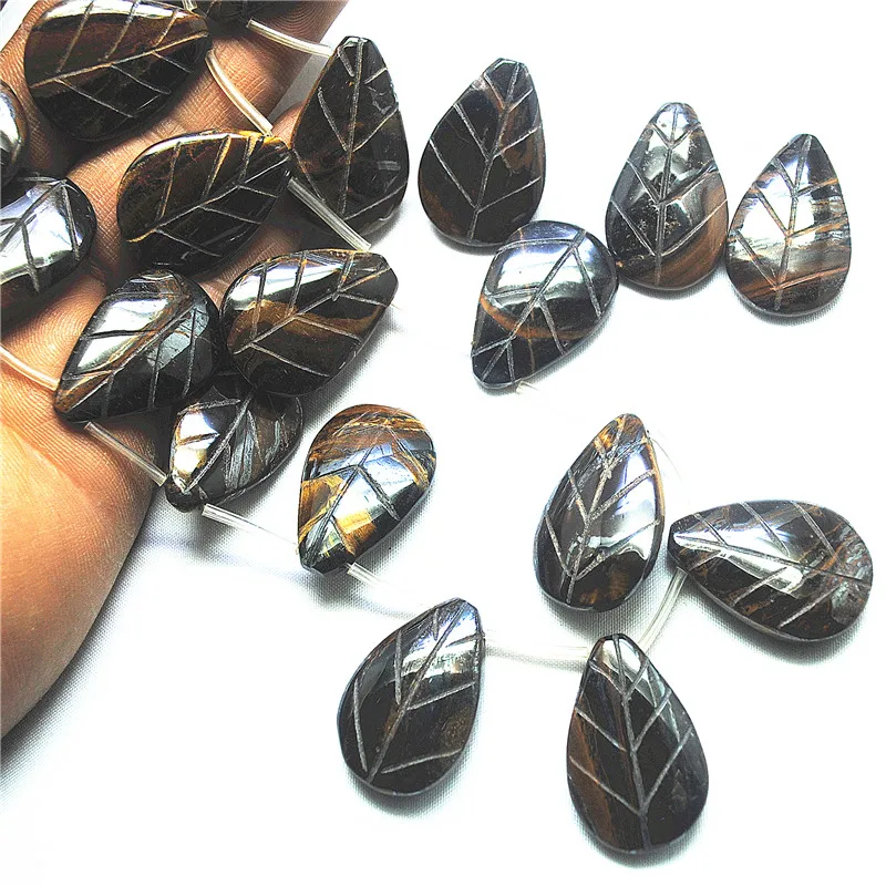 16PCS NATURE YELLOW IRON TIGER EYE STONE STRING LOOSE BEADS NATURE LEAF SHAPE DIY JEWELRY FINDINGS