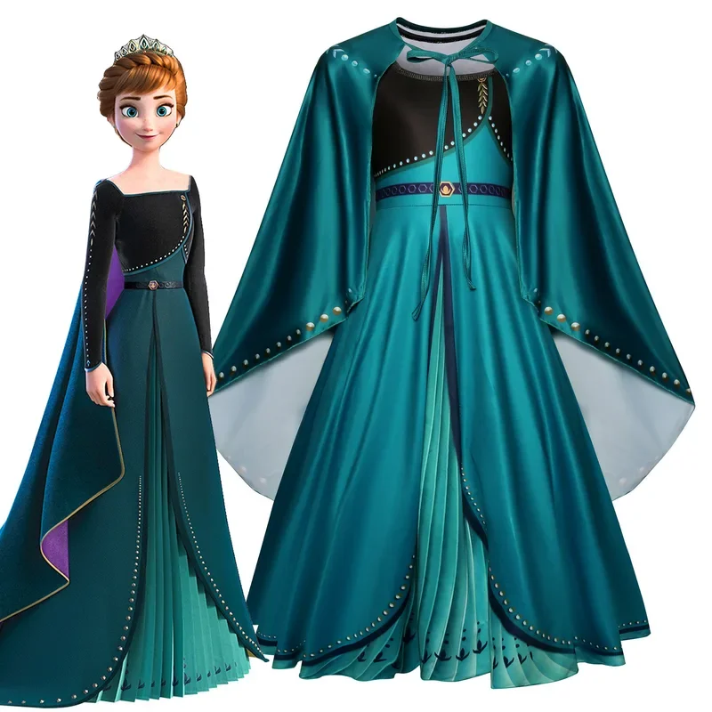 

Frozen 2cosplay Anna Princess Dress Girls Halloween Performance Costume Long Dress Cloak 80262@0Z*