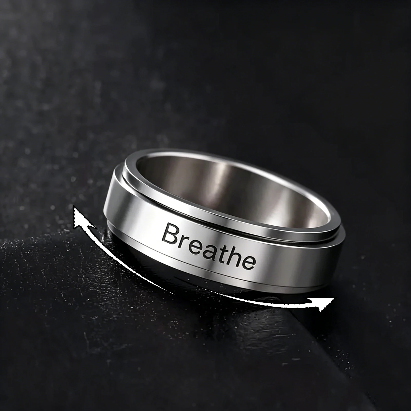 CoolTime Anti Stress Anxiety Fidget Spinner Custom Rings For Men Women Rotating Stainless Steel Silver Color Rings Jewelry Gift