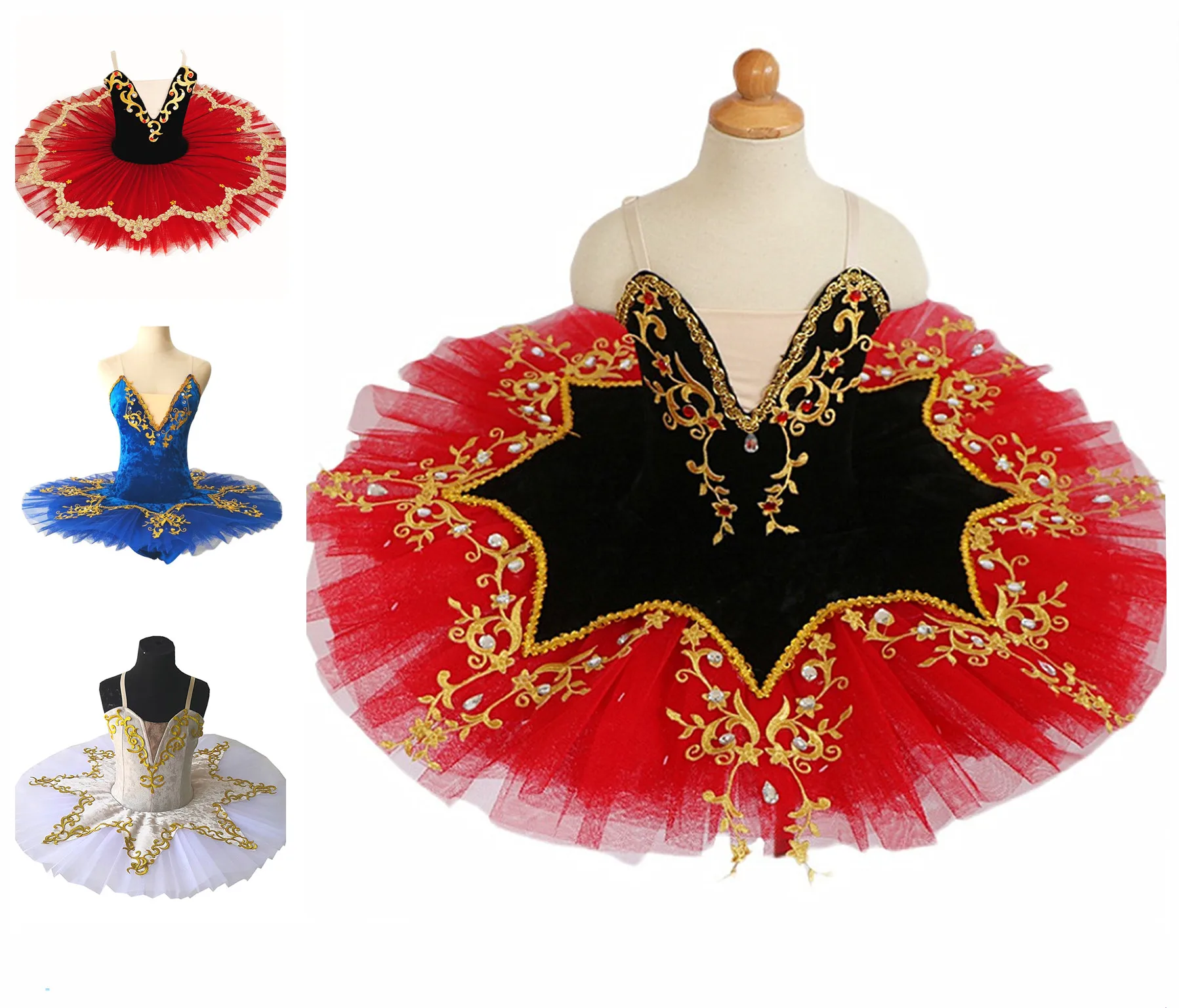 New Professional Ballet Skirts Tutu Black And Red Children\'s Skirt Belly Dance Costumes Gold Embroidery Dress