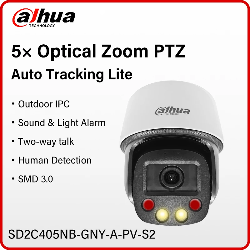 Dahua 4MP Full Color PTZ Camera Smart Auto Tracking Warm Light & Sound Warning Camera IR Cam Two-way Audio SD2C405NB-GNY-A-PV-S2