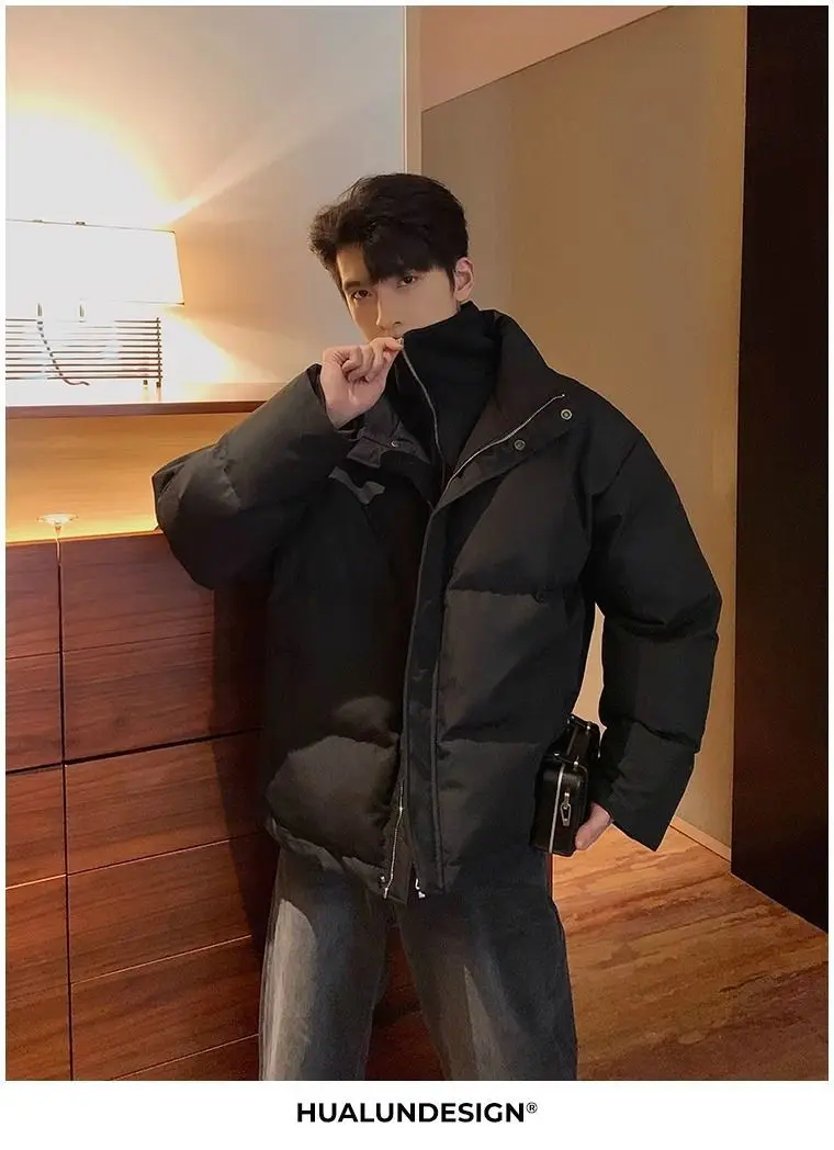 New Fake Two Piece Warm Coats Men Winter Loose Cotton-padded Jackets Men's 2026 Solid Color Pockets Overcoats C919