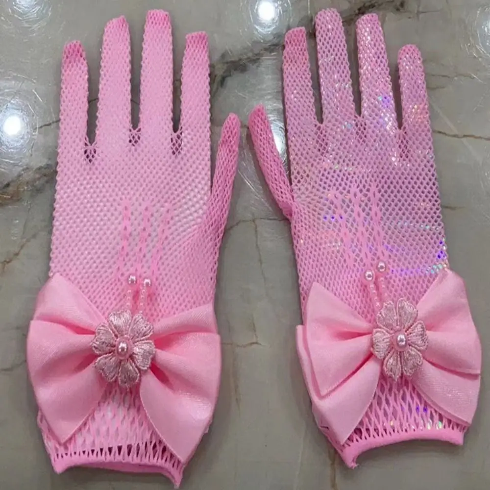 Elegant Children\'s Wedding Gloves Bow Short Lace Mesh Gloves Holiday Princess Wedding Birthday Party Gloves