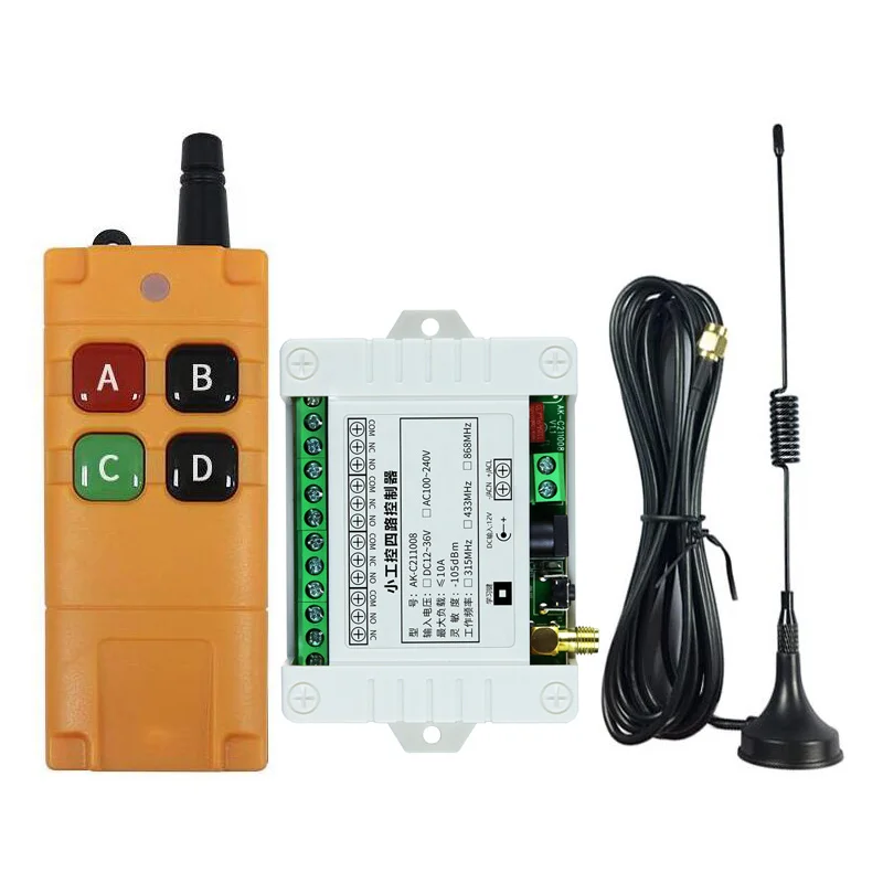 DC 12V  10A  4 channel  relay switch  RF Wireless Remote Control  system  Receiver   Transmitter    433mhz  Fan/Motor