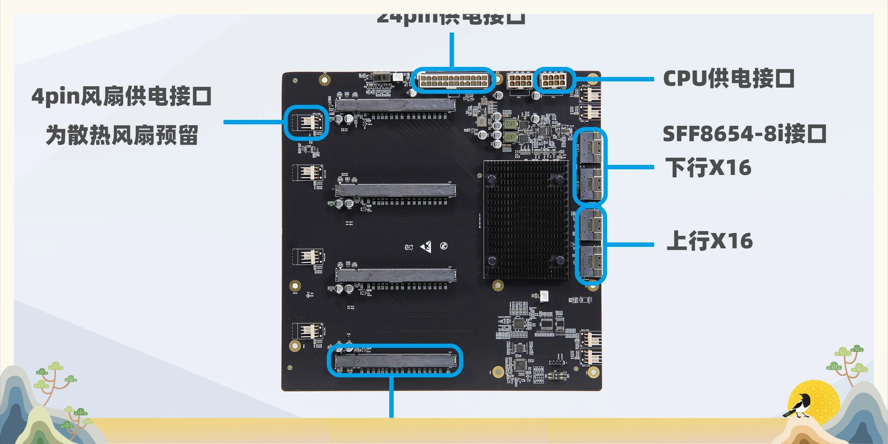 PLX88096 PCIe 4.0 Expansion, Quad GPU Baseplate 65mm Wide, Graphics Card Adapter