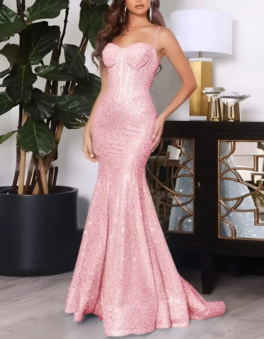 Exquisite Spaghetti Strap Sequin Prom Dress Mermaid Wedding Dress Sleeveless Evening Gown Elegant Floor-Length vestidos de