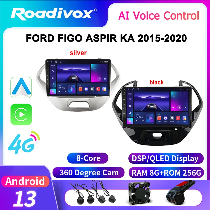 roadivox Android car radio for FORD FIGO ASPIR KA 2015-2020 GPS Navigation video stereo Multimedia Player tape recorder carplay