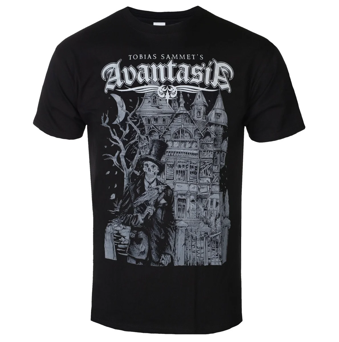 Vintage Tattoo Style Skeleton Figure Surrounded By Red Roses Pattern Print, Avantasia Dark Romantic Gothic Metal Artwork Tee