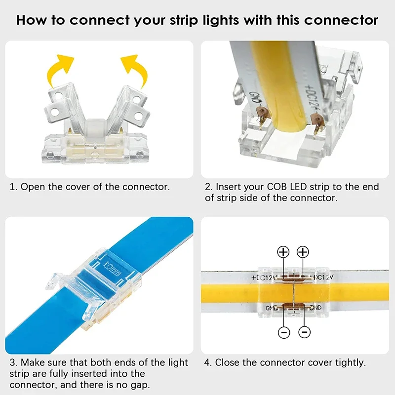 5pcs 3Pin CCT COB LED Strip Fast Connector 10mm Solderless FOB Light Solder Free Strip to Strip / Wire L Connector Mini Buckle