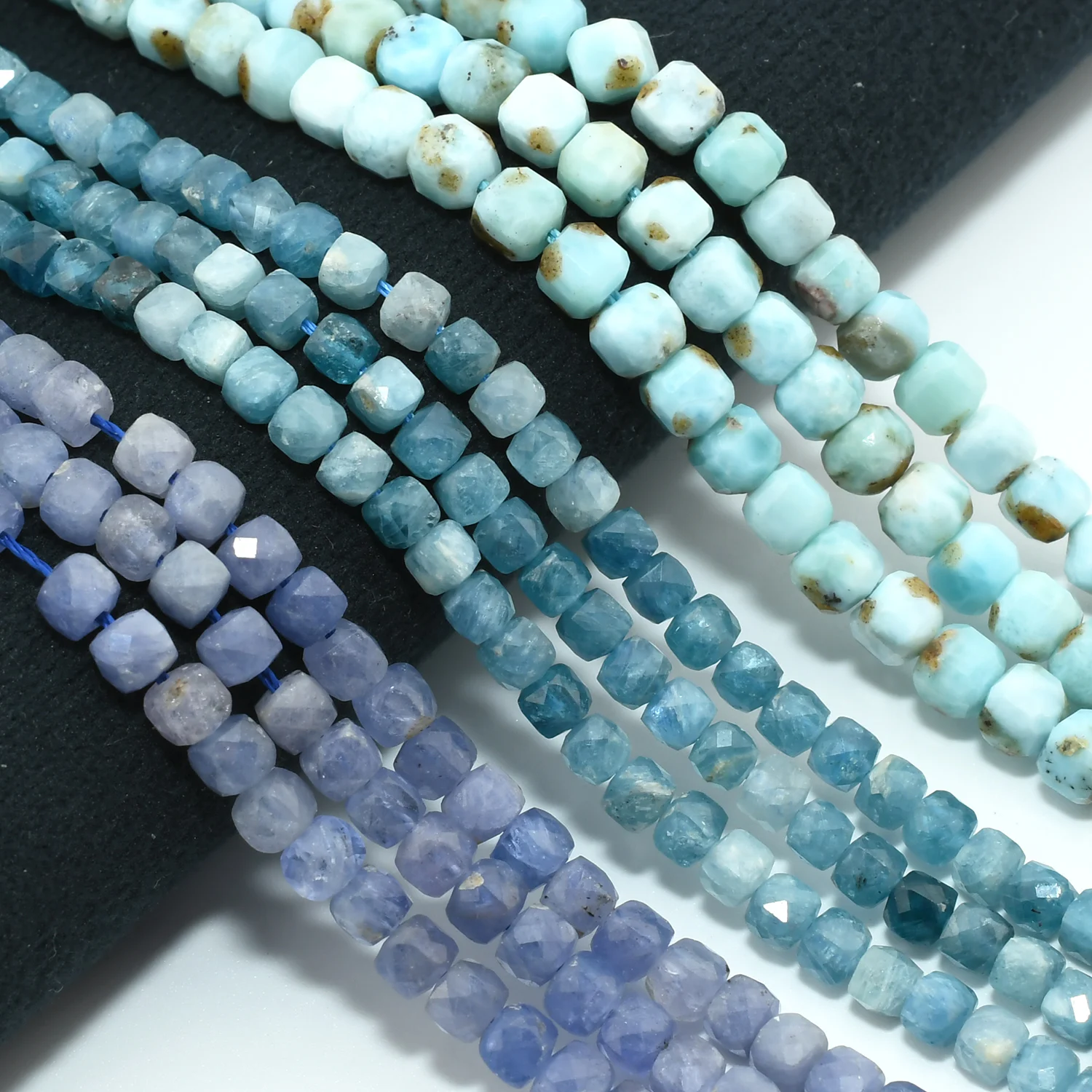 Natural Kyanite/Larimar/Tanzanite Irregular Faceted Cube Beads 4mm-4.5mm