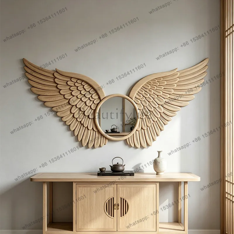 French ins wind angel wings makeup mirror light luxury art warm entrance living room wall decoration mirror