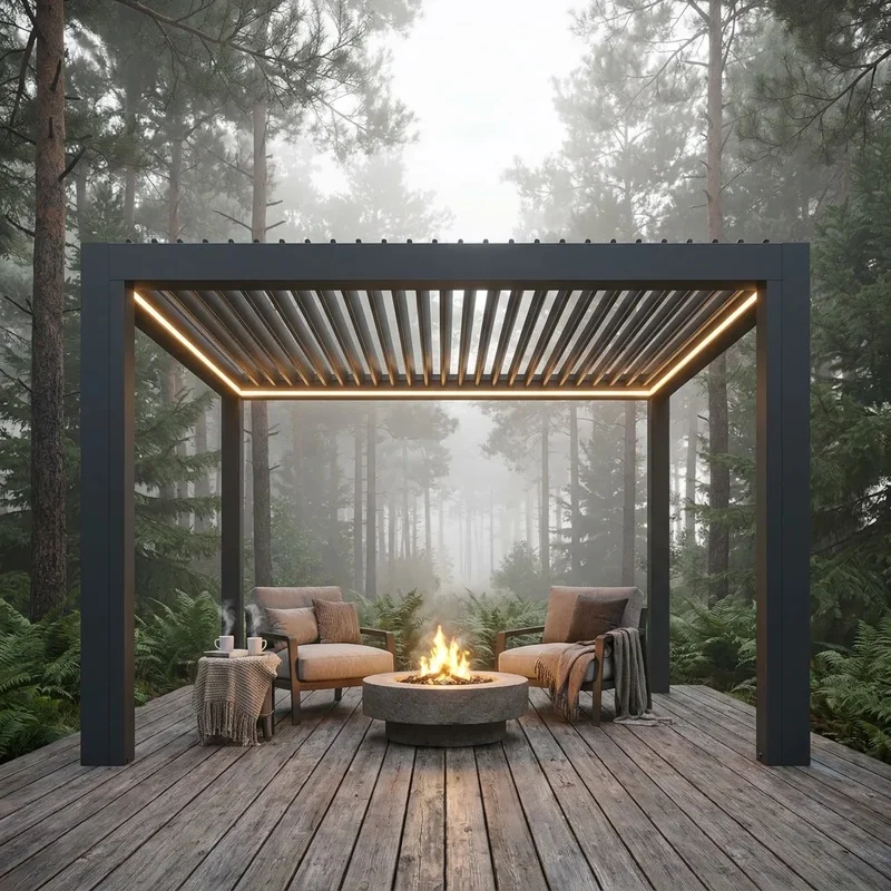 Aluminum Louvre Pergola with Integrated Gutter and Downspout Motorized Louvered Eco-Friendly Balcony Gazebo Patio