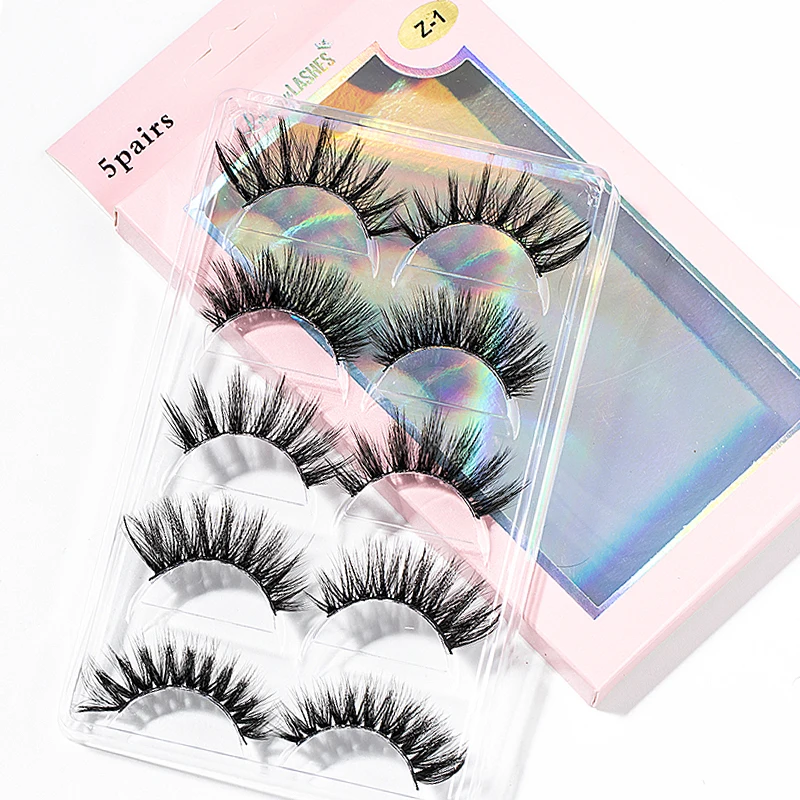 5 Pairs 15-25mm 3D Faux Mink Hair Cross False Eyelashes Long Eye Lashes Handmade Thick Makeup Beauty Extension Tools Maquillaje