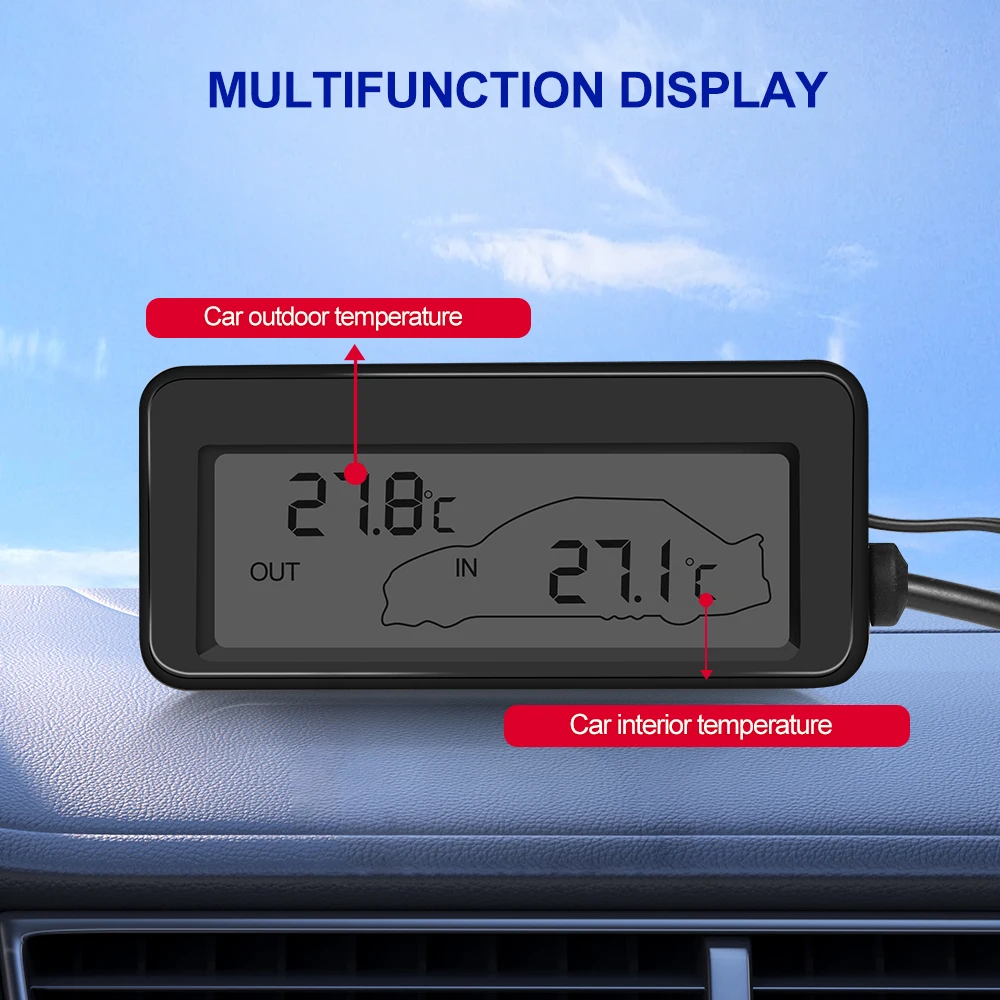 DC 12V Car Mini LCD Digital Thermometer Waterproof Probe Indoor Outdoor Convenient Temperature Sensor With 1.5M Probe Cable