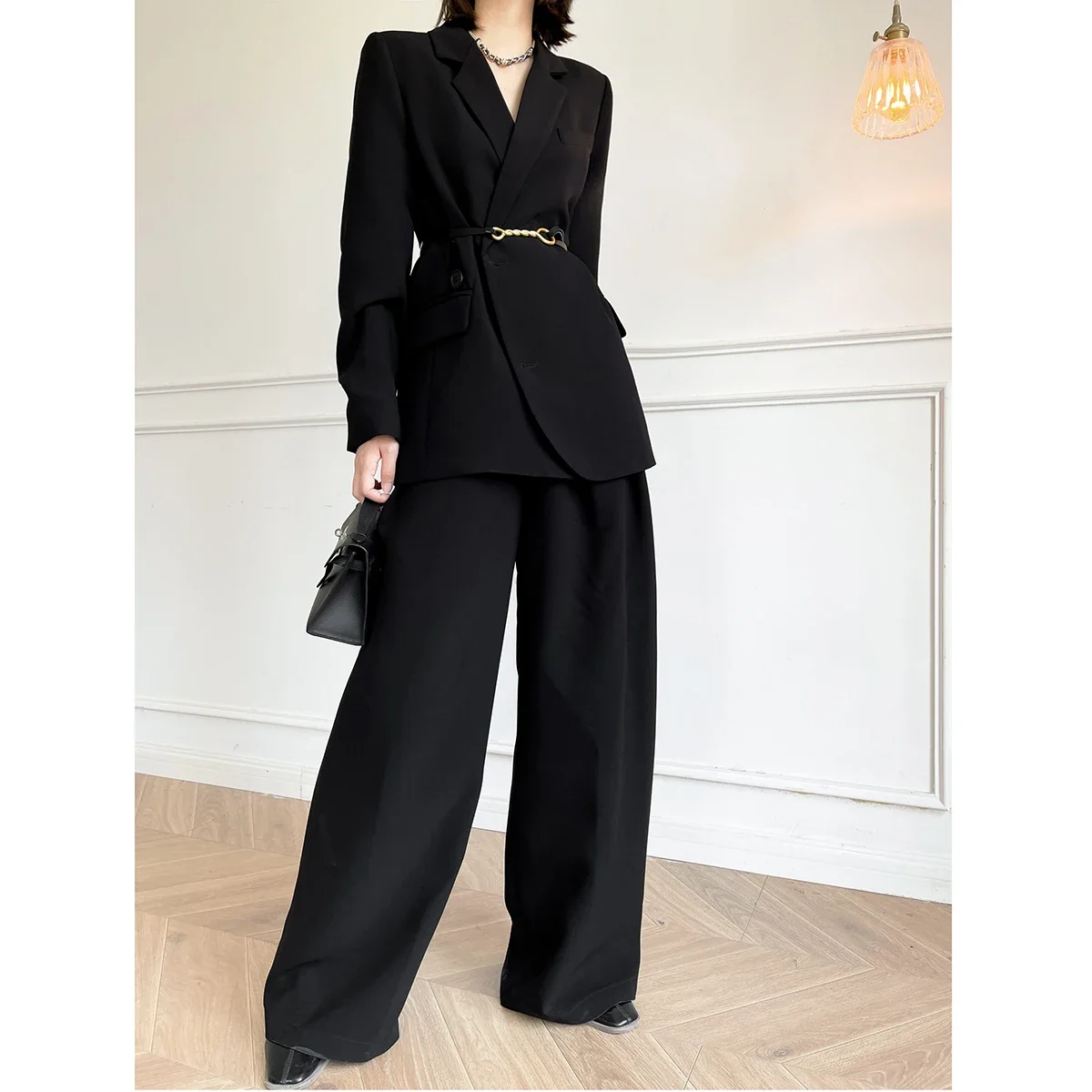 Black Pants Suit Fashion Office Lady 2024 New Autumn Leisure Casual Black Two-piece Suit Female Sets