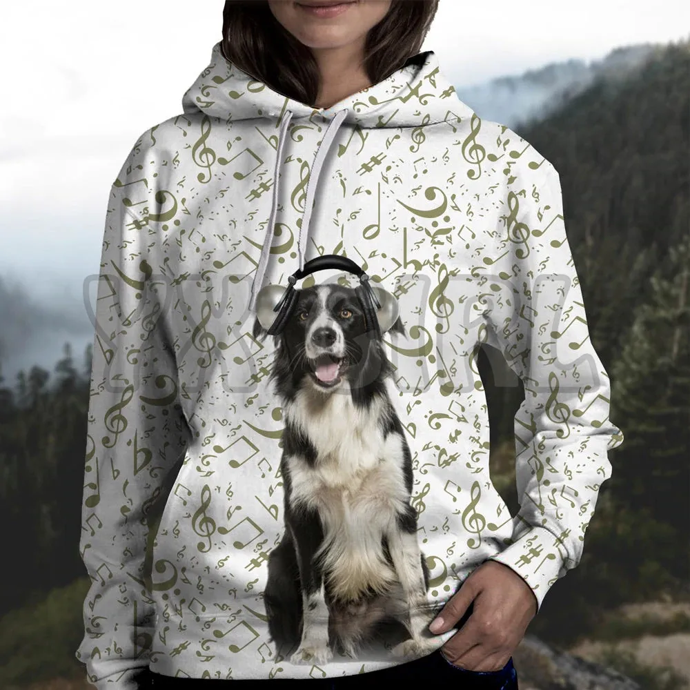 

Great Music With Border Collie 3D Printed Hoodies Unisex Pullovers Funny Dog Hoodie Casual Street Tracksuit