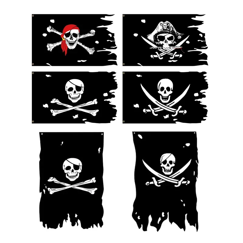 90X150CM Horizontal and vertical styles Dead Mans Chest Double Broken Skull Pirate Jack Rackham Jolly Roger Flags