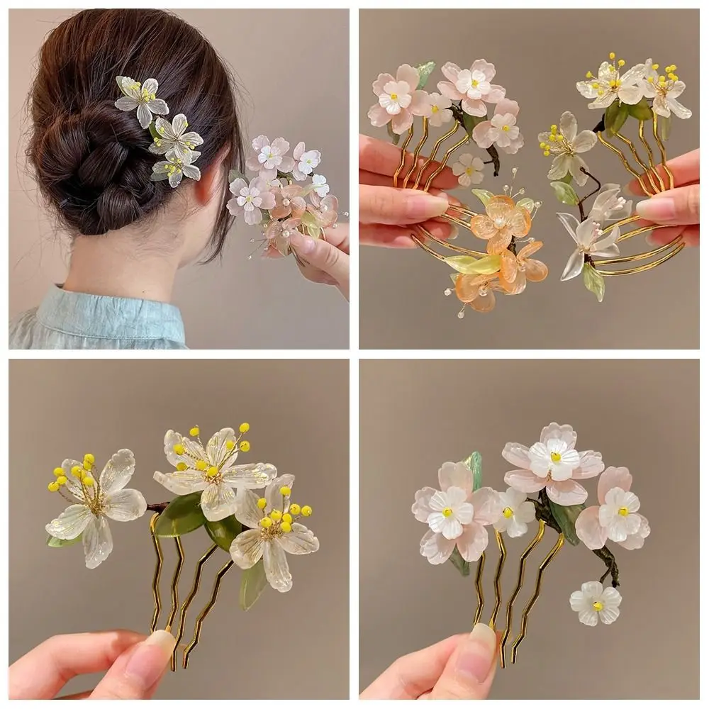 Classical Hair Comb Chinese Style Hair Stick Flower U Shape Hanfu Hairpin Pearl Hanfu Headwear for Women