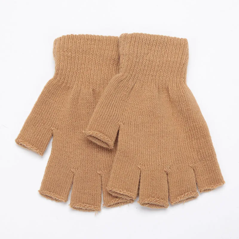 1pair Black Short Half Finger Fingerless Knit Wrist Glove Winter Warm Stretch Work Gloves for Women and Men Cycling Accessories, image 6