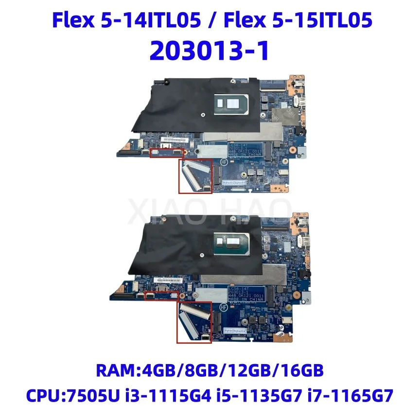 Placa base para ordenador portátil Lenovo Ideapad Flex 5-14ITL05 Flex 5-15ITL05, con CPU 7505U i3 i5 i7 11th, 4GB/8GB/12GB/16GB UMA, 203013-1