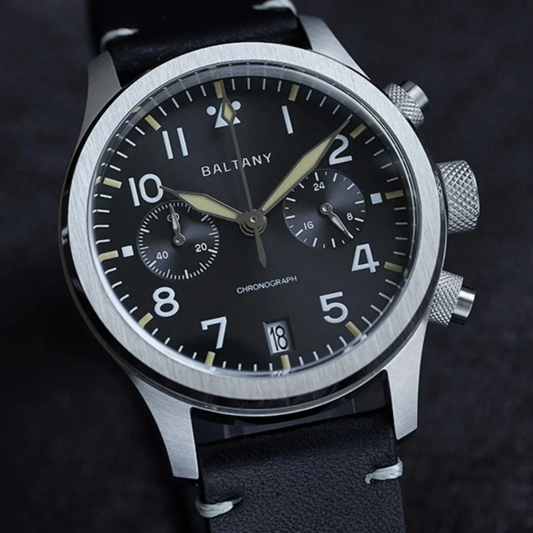Baltany 2025 جديد ساعة كوارتز رجالية Vk64 مضيئة الياقوت الزجاج ريترو التقويم الفولاذ المقاوم للصدأ مقاوم للماء 100 متر Reloj Hombre