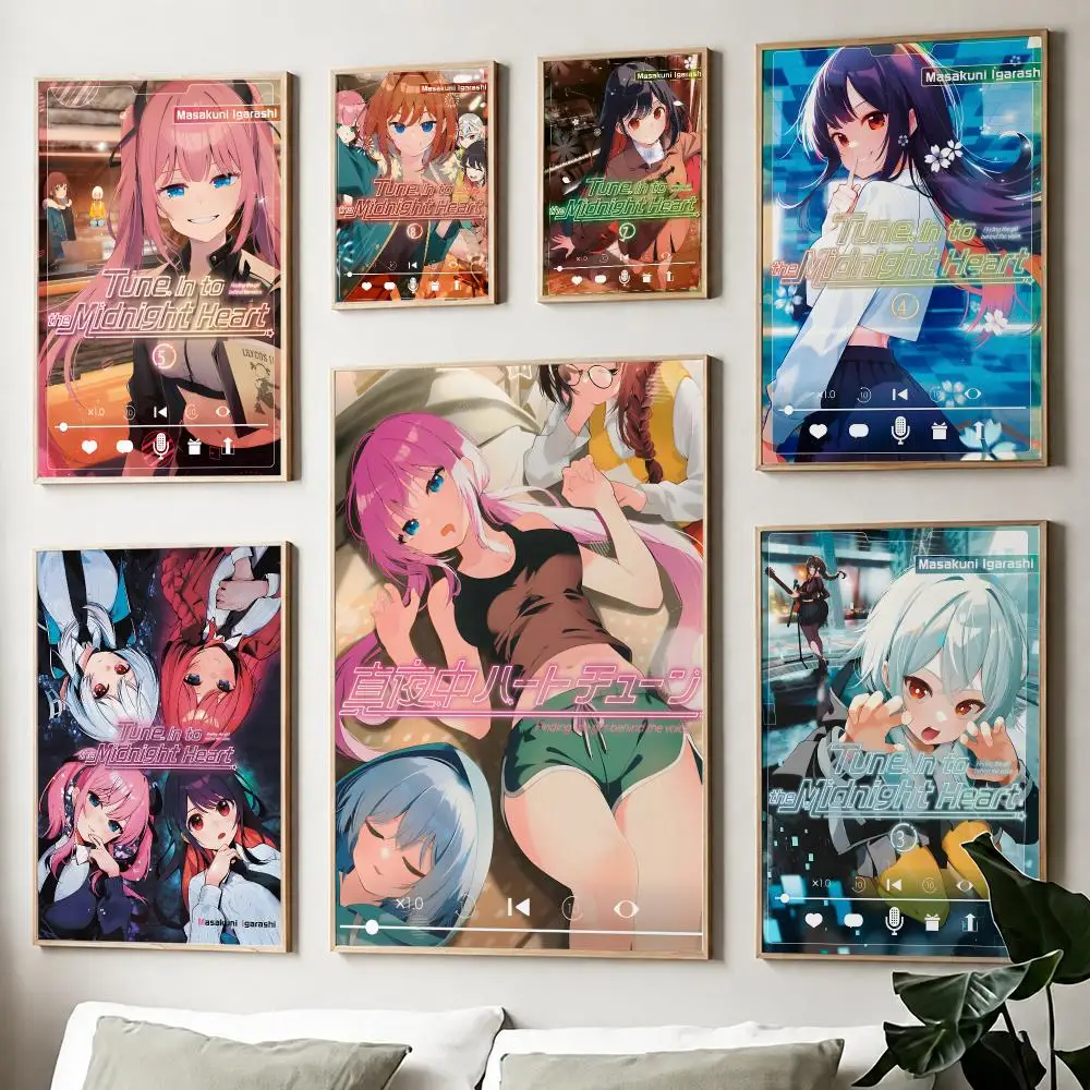 Tune In to the Midnight H-Heart Manga Poster Home Living Bed Room Bar Hallway Sticky Wall Printing Waterproof Aesthetic Decor