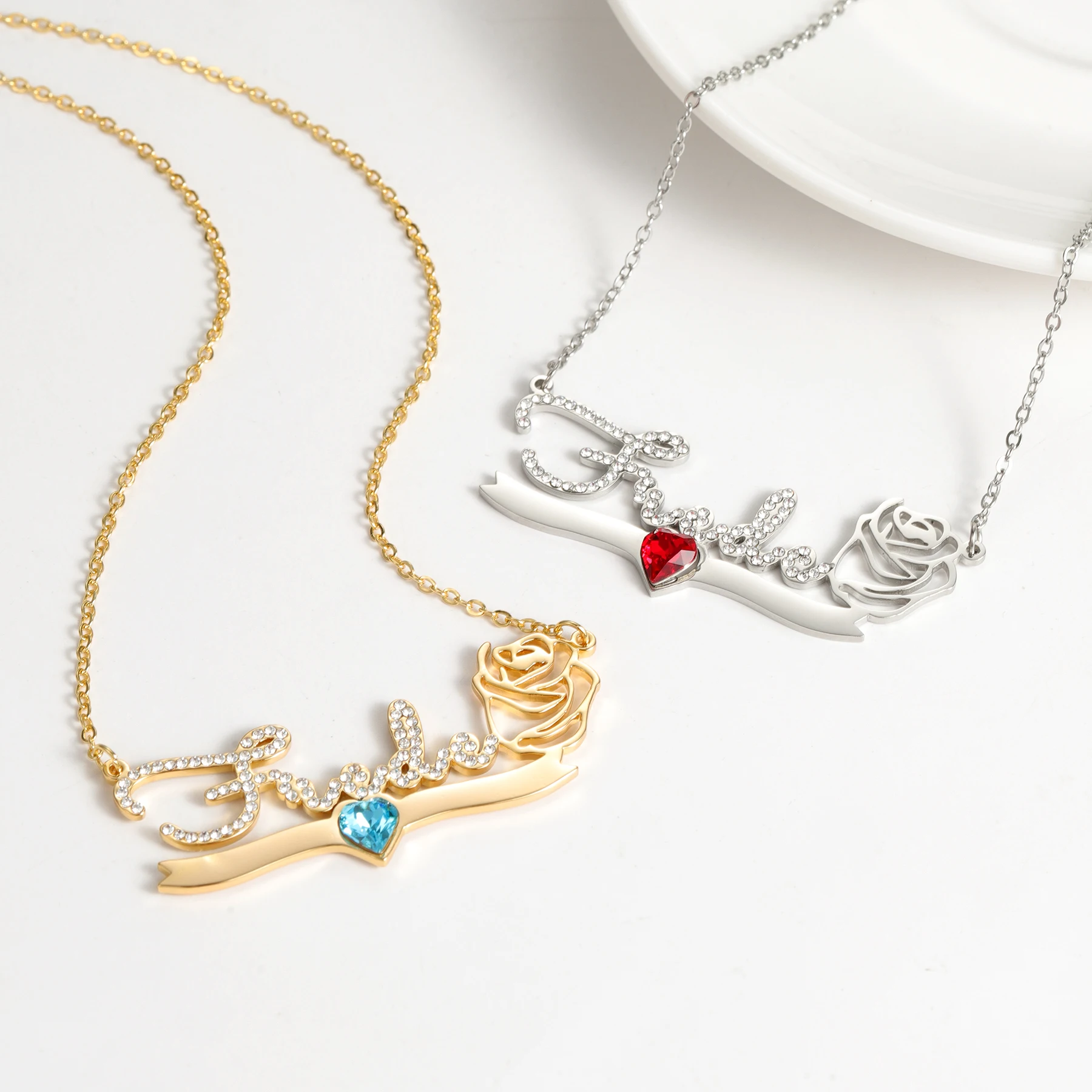 Luxury Customized Name Necklaces With Birth Stone Personalized 2025 Trend Rhinestone Pendant Necklace Gift for Women Anniversary