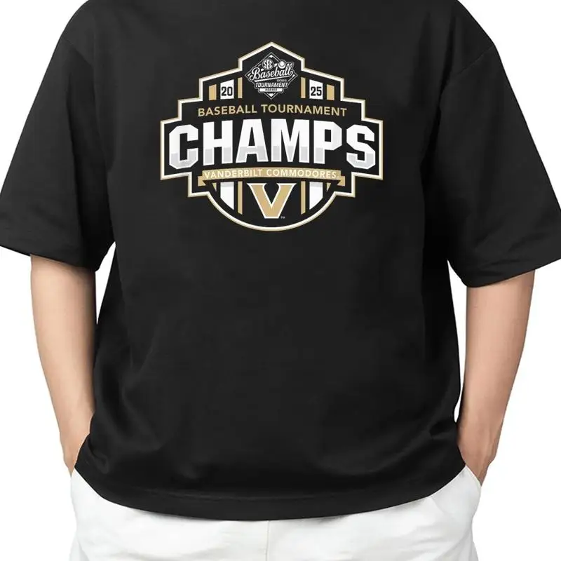 Commodores Baseball Sec Champs 2025 Black T Shirt Classic Adult S 4Xl