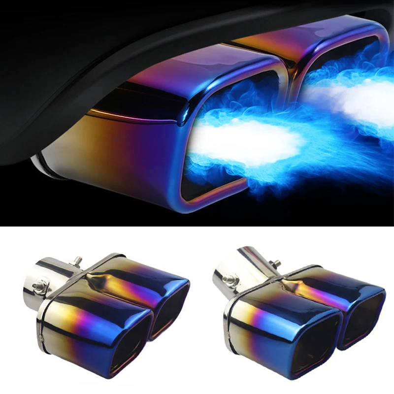 Interface 63mm car exhaust nozzle dual outlet square outlet tail throat stainless steel exhaust pipe tail one outlet two