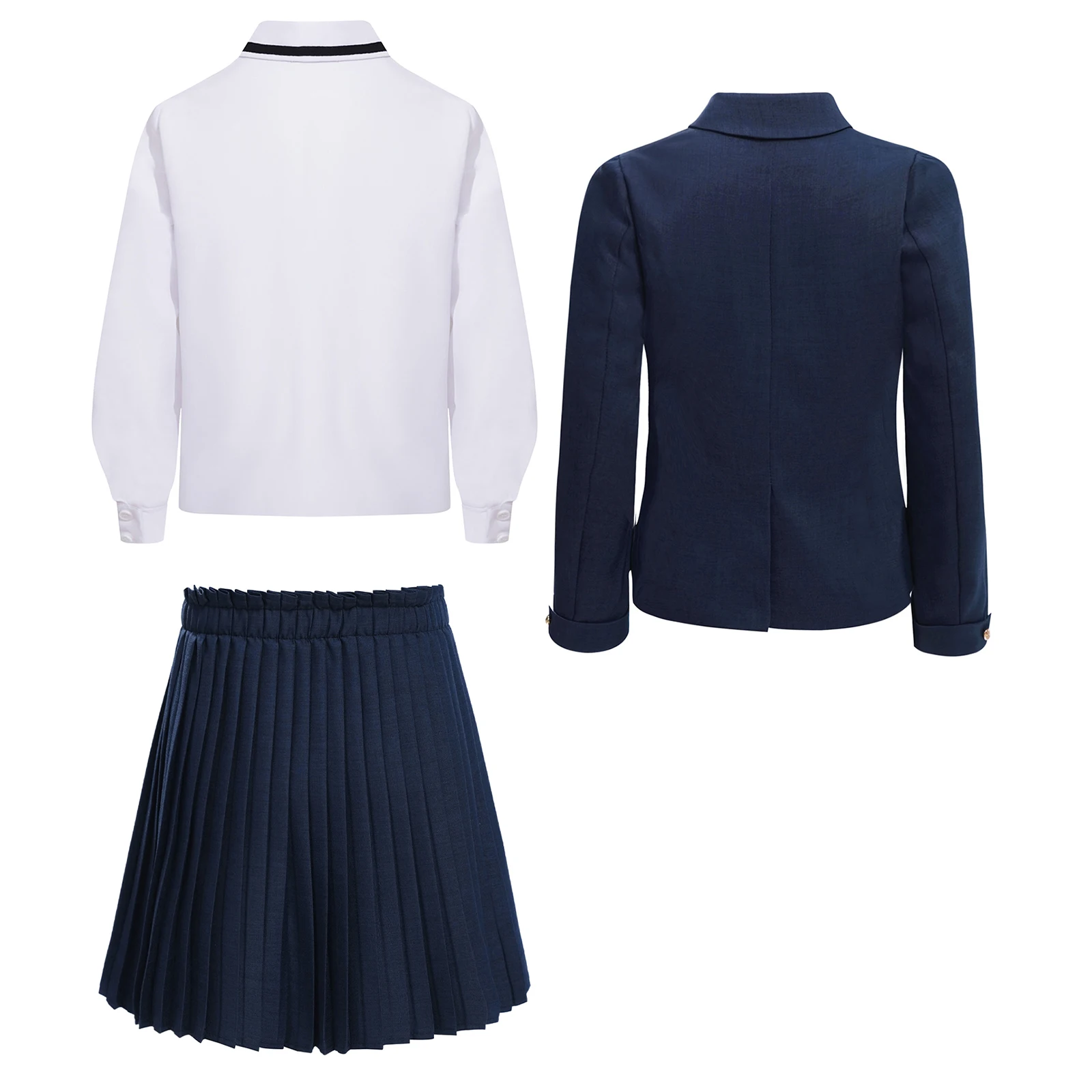 Kids Girls Fashion School Uniform Set 3 Piece Blazer with Pleated Skirt And Long Sleeve Pullover Shirt for Formal Wear