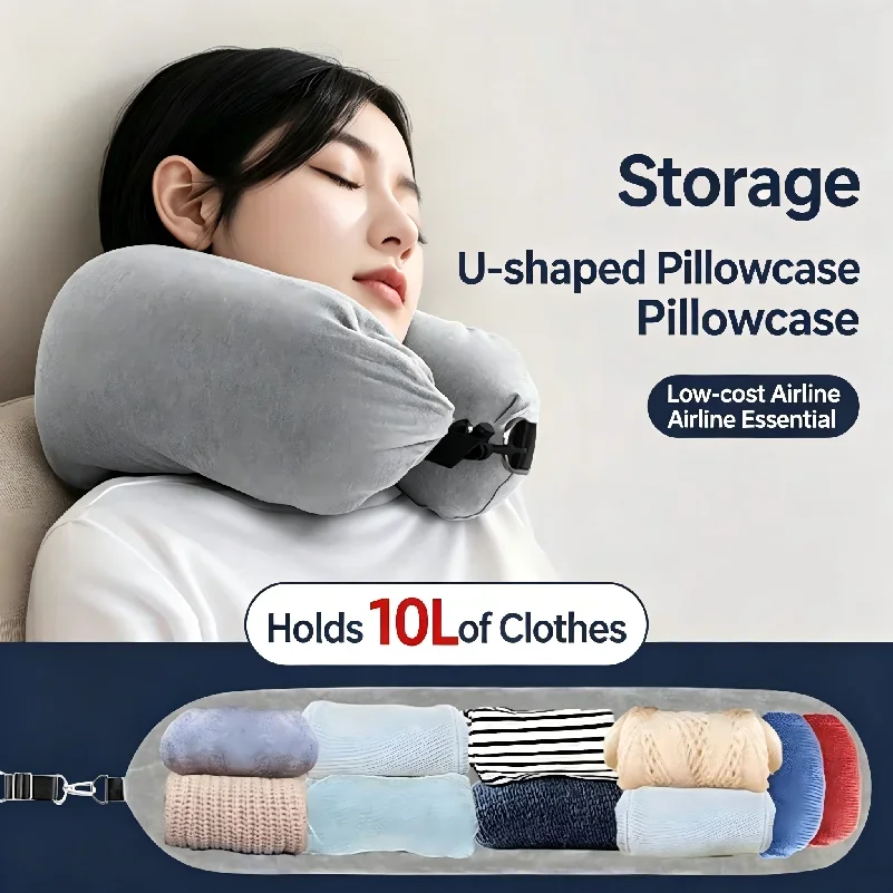 yesSoft Crystal Velvet Travel Neck Pillow Cover Fillable Clothes Storage U Pillowcase Multi-use Neck Lumbar Cushion Crossbody Ba