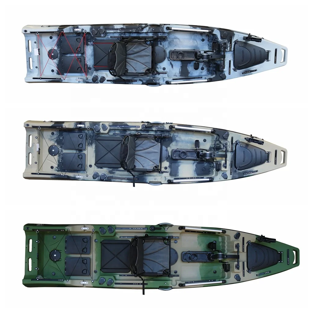 Vicking Kayak da pesca per persona singola da 3,8 m con sistema di trasmissione a pedale o kayak da pesca a motore elettrico in plastica dura in venditaMaterial