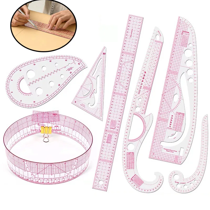 1/6PCS Multifunctional French Curve Ruler Soft Plastic Patchwork Ruler Measure Dressmaking Drawing Template Craft Sewing Tools