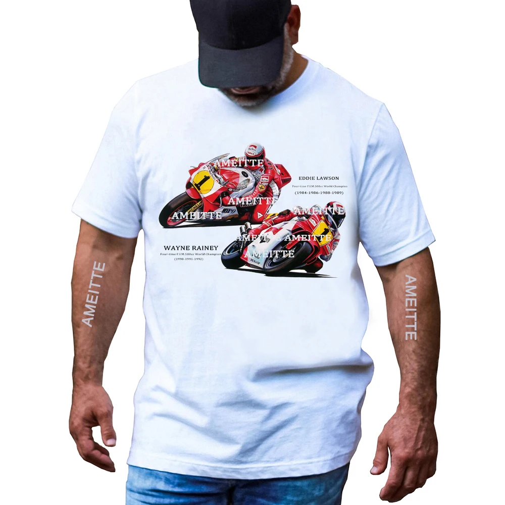 90's Legend Rider 500 GP The Golden Era Wayne Rainey Kevin Schwantz تي شيرت رجالي بأكمام قصيرة للأولاد دراجة نارية رياضية بيضاء تي شيرت #6