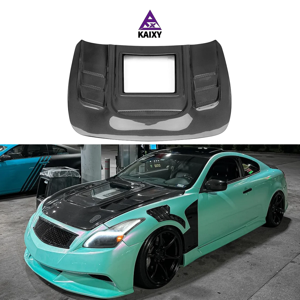 Carbon Fiber Transparent Style Front Engine Hood for  G37 Coupe Car Engine Bonnet
