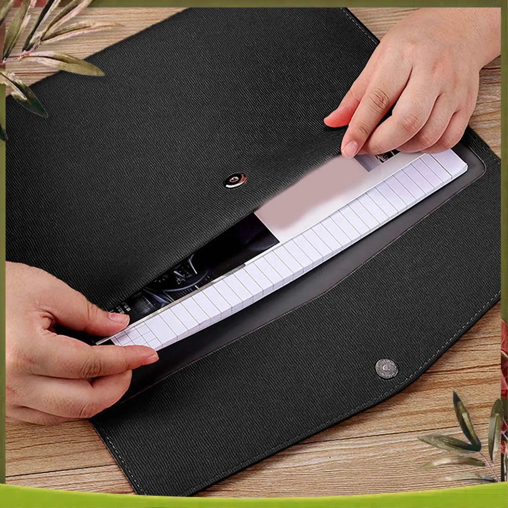

New-3X PU Leather A4 File Folder Document Holder Waterproof Portfolio Envelope Folder Case With Snap Closure(Black)
