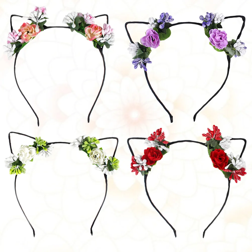 

4pcs Cat Ear Headband Cloth Flower Berry Hair Hair Clasp for Costume Party Fetival flower headband cat ears headband