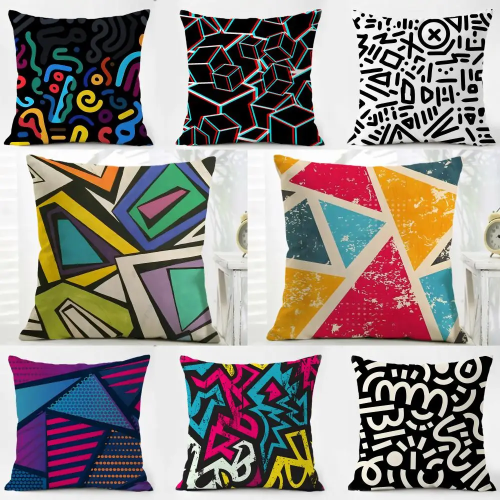 G-Geometric pattern graffiti Cushion Cover Pillow Case Soft Friendly Fabric & Concealed Zipper