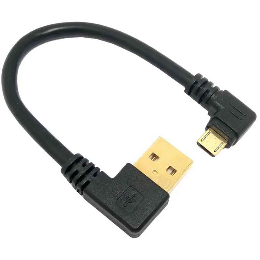 15CM Gold Plated USB 2.0 Charger Cable Right Angle USB Left Corner Male 90 Degree Data Sync Micro Charging Cable Card