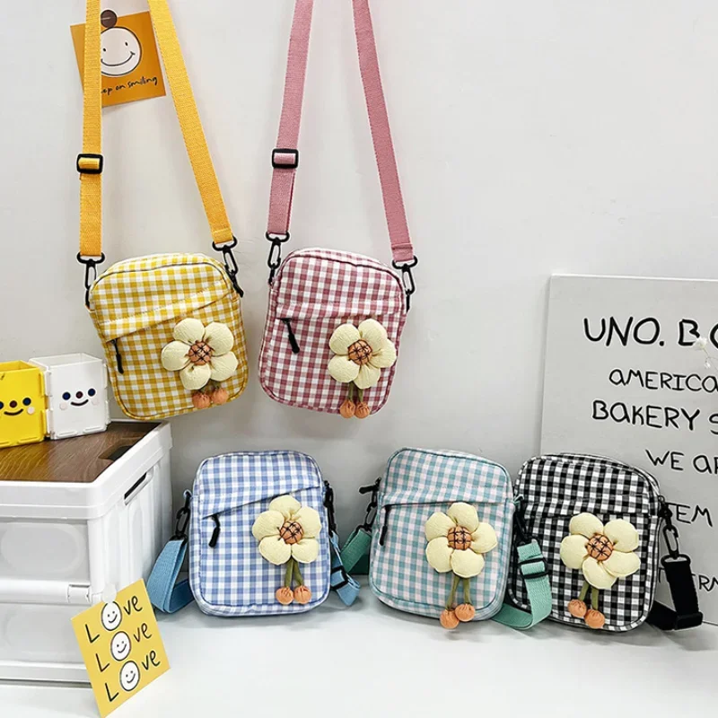 Bolsos de mensajero para niños, bolso de hombro a cuadros a la moda para mujer, bolso cuadrado con flores, bolsos cruzados para mujer, bolsos para madres y niños para niña