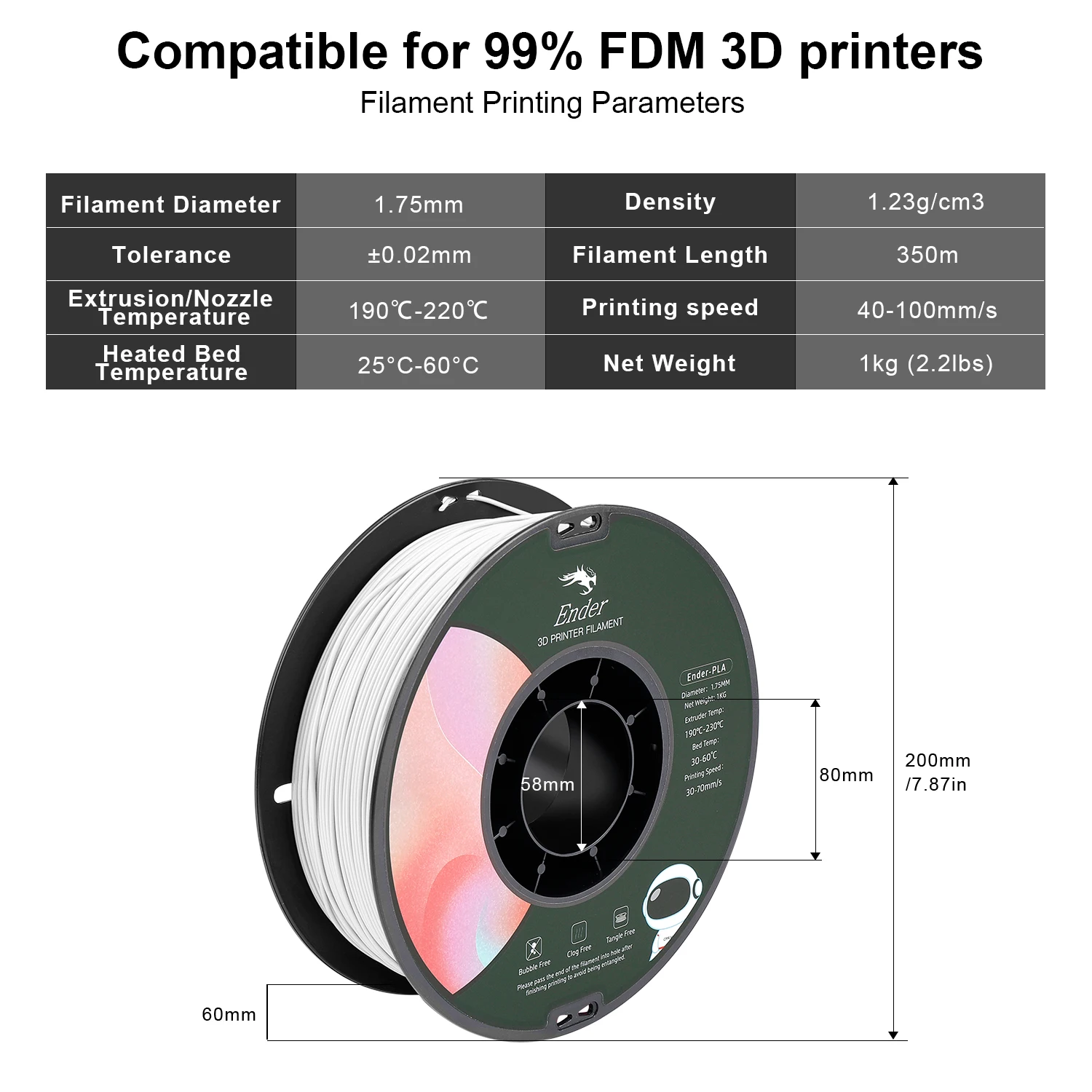 Oryginalna Ender-3 2KG S1 drukarka 3D PLA Filament 1.75mm materiał do drukarki 3D serii Ender lub CREALITY