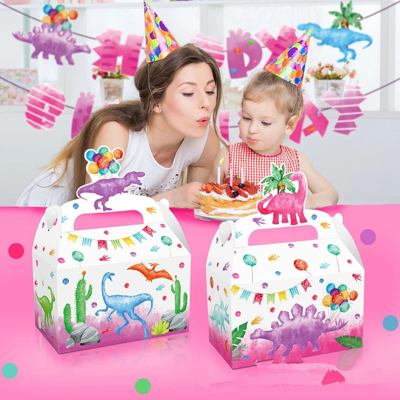 4/24Pcs Pink Dinosaur Candy Box Cake Gift Bags For Kids Dino Theme Party Baby Shower Decoration Favor Supplies view 5