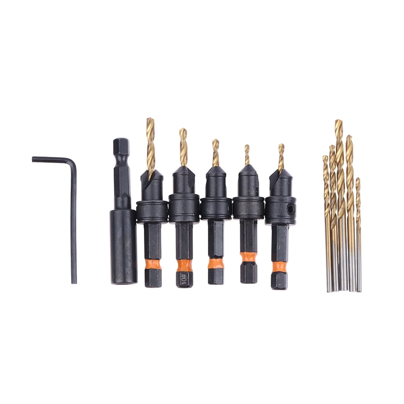 

12pcs Titanium-plated Hex Countersink Set With Replaceable Bits, Magnetic Holder & L-wrench. Power Drill Compatible For Fast